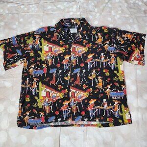 David Carey "Day of the Dead" Short Sleeve Button Down Shirt, Men'x 3XL
